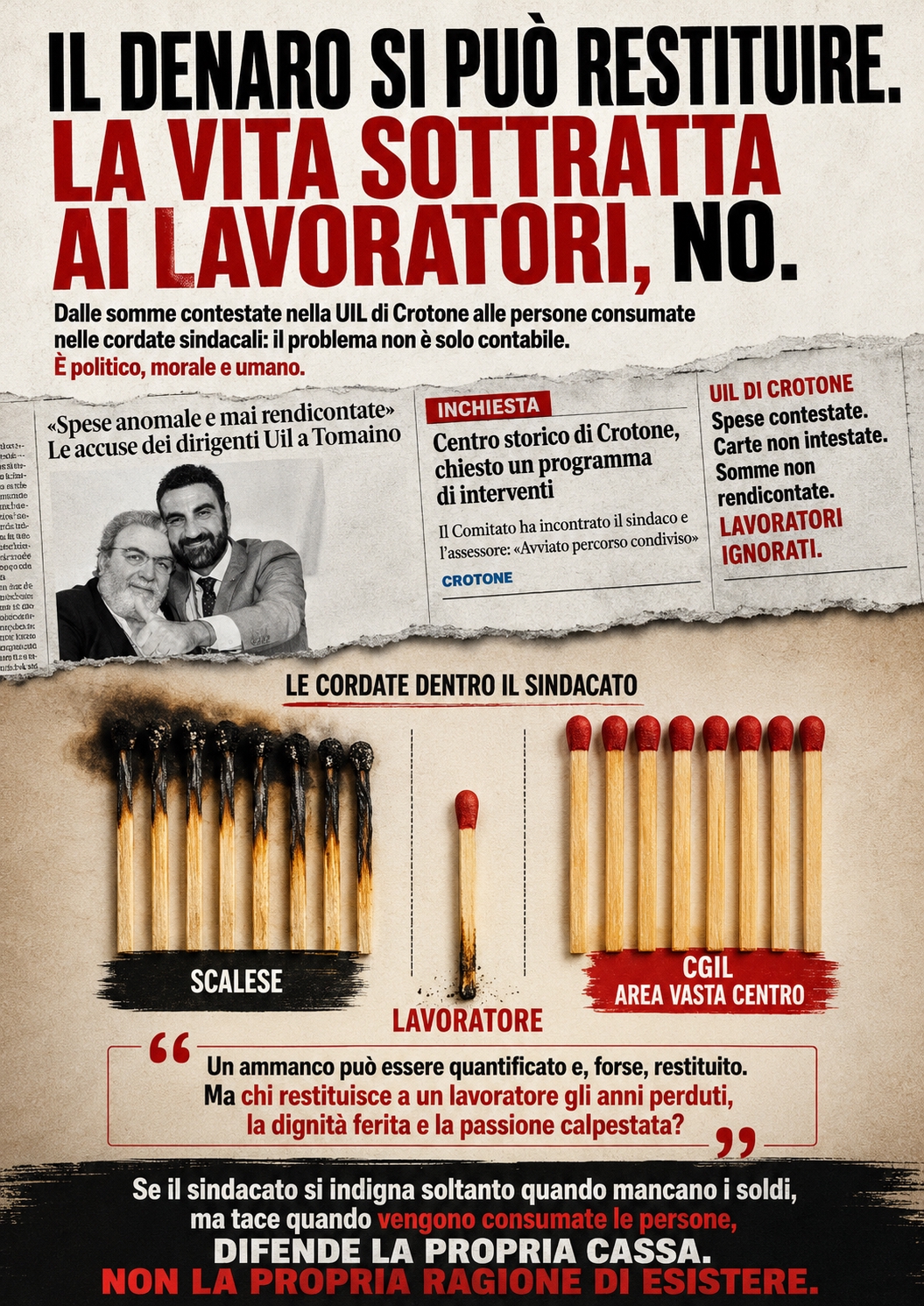 Il denaro si può restituire. La vita sottratta ai lavoratori, no.